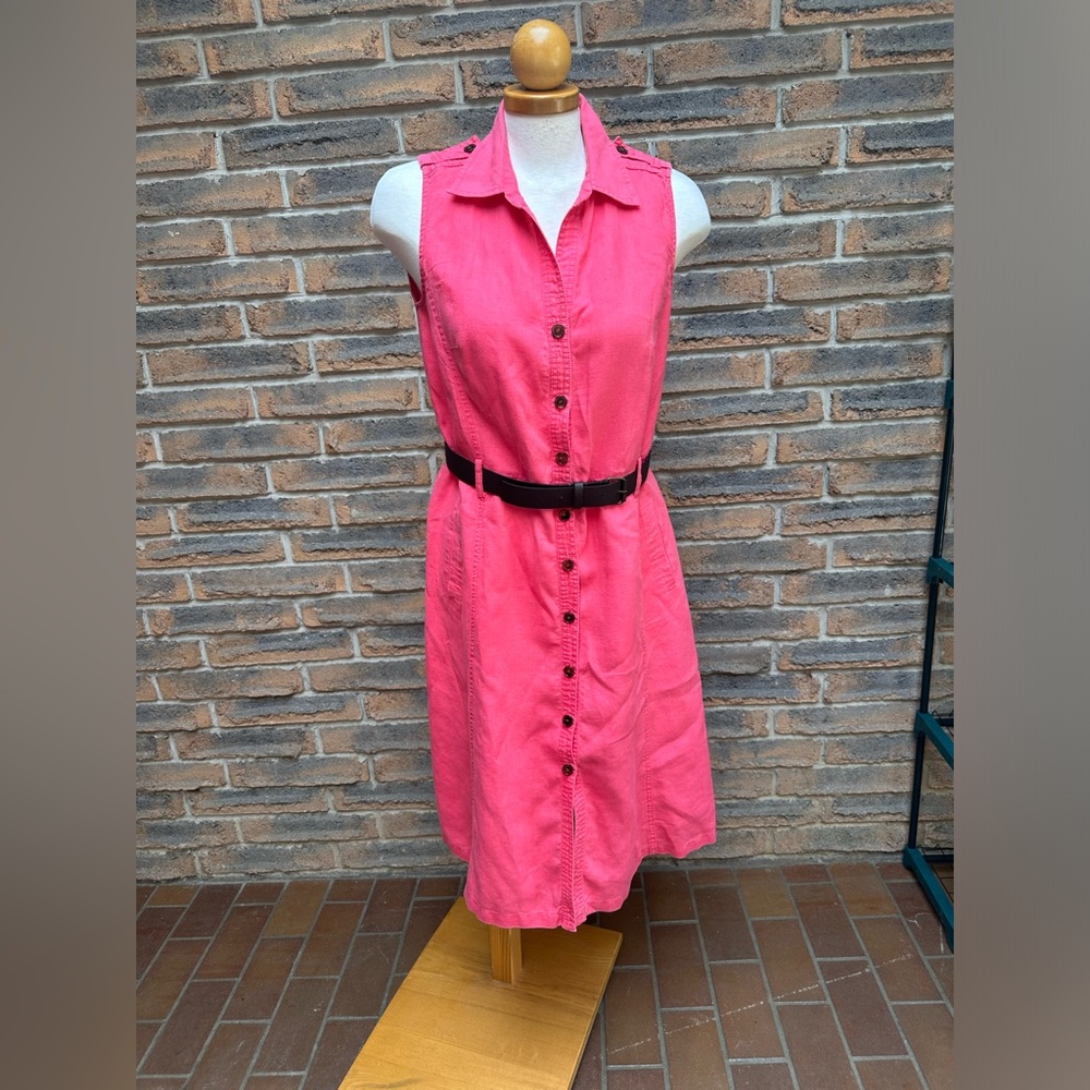 Gerard Darel - Coral Linen Button Up Sleeveless Midi Dress - Size 40